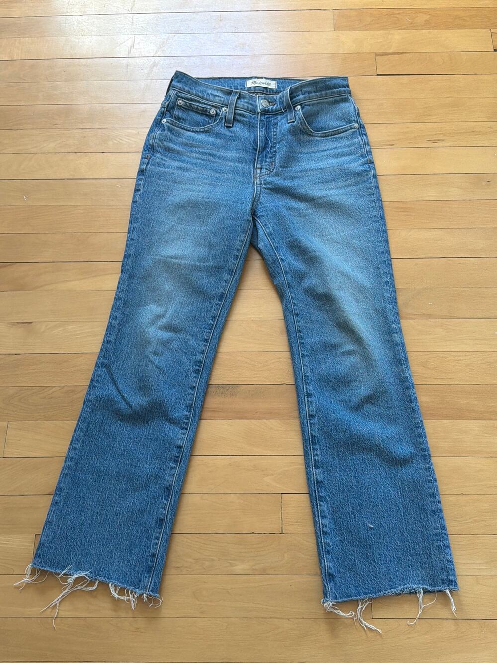 Madewell Size 25 Cali Denim Bootcut Distressed Hem High Rise Jean
